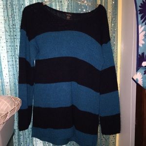 Black and blue striped sweater dress